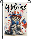 4Th of July Patriotic Cat Garden Flag 12X18 Inch Double Sided for outside Small