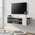 White Floating TV Stand Wall Mounted Shelf Entertainment Center Wood Med