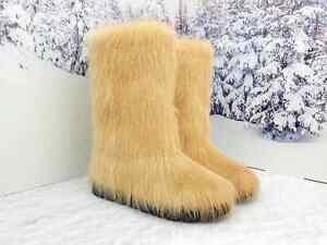 Lemon Nutria Fur Boots for Women, Winter Snow Boots, Moutons, Handmade by LITVIN