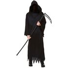 Adult Grim Reaper Death Black Hooded Cloak Robe Mens Halloween Costume S M L XL