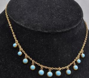 Antique Yellow Gold filled / plated Turquoise color Glass ladies dangle necklace