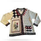 StoryBook Knits Cardigan Black White Red Chicken Rooster Sweater Size 1X