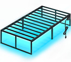 Bed Frame with USB Charging and LED Lights Twin Size Heavy Duty Steel Slats