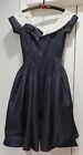 Vintage 1950's Navy Taffeta Dress with White Lace/Sequin Organdy Collar  S