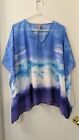 CHICO'S Sea and Sky Poncho  Cover-Up Top Blouse Boho topper~SZ L-XL