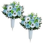 New Listing Artificial Cemetery Flowers, Spring Memorial Bouquet with Blue Rose-16 Flowers