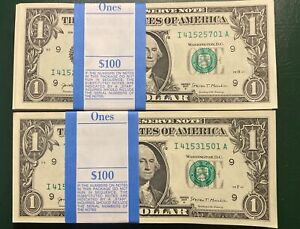 100 Sequential Dollar Bills -- New uncirculated BEP strap (Minneapolis 2017A)