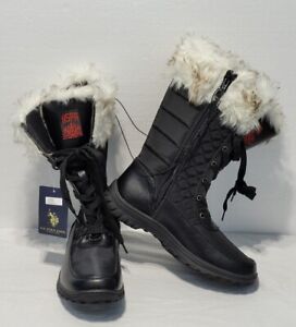 US Polo ASSN Merrick Womens Size 8M Black Fashion Winter Boots With Faux Fur New