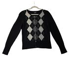 Cashmere Black Diamond Argyle Button Up Cardigan Sweater Women Large Apt 9