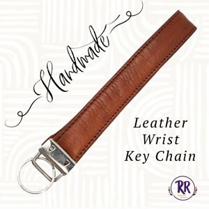 Handmade Tan Leather Recycled Purse Strap Wrist Keychain