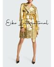 Women Gold Leather Trench Coat Womens Real Leather Long Coats For Women