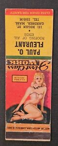 SEXIST VINTAGE Matchbook Cover Pinup Paul Fluerant Roofing Gardner MA Sit Pretty