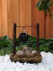 Miniature FAIRY GARDEN ~ Micro Mini Wood Stone Campfire w/ Pot ~ Buy 3 Save $6