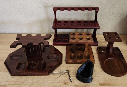 VINTAGE MCM WALNUT TOBACCO PIPE WOOD RACK STAND HOLDER LOT ALL ITEMS INCLUDED