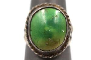 VINTAGE NAVAJO FRED HARVEY ERA STERLING SILVER GREEN TURQUOISE SIZE 5 RING