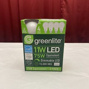 Greenlite 11W Bulb 4 Pack 75W Equivalent Dimmable LED Household 3000K A19 4 Bulb
