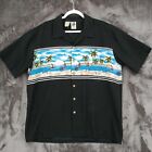 Kennington Ltd Mens XL Black Hawaiian Graphic Short Sleeve Button Up Shirt