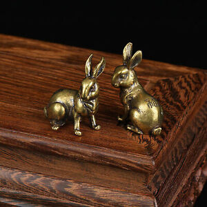 1 Pair Brass Rabbit Statue Ornaments Bunnies Decorative House Animal Statues*