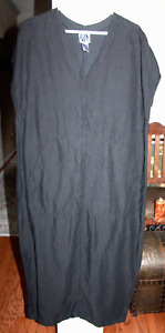 Prairie Underground Women's L Black Maxi Linen Blend Dress USA Pockets Back Slit