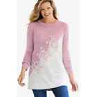 Woman Within Pink Snowflake Jacquard Sweater Embroidered Plus Size 38/40 5X