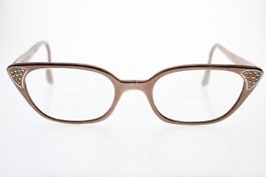 50's Vintage Cat Eye Glasses Artcraft 4 1/4-5 1/2 Alum Rhinestone Rose Gold USA