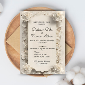 White Flower Wedding Invitation | Digital/Printable invitation | Custom Wording