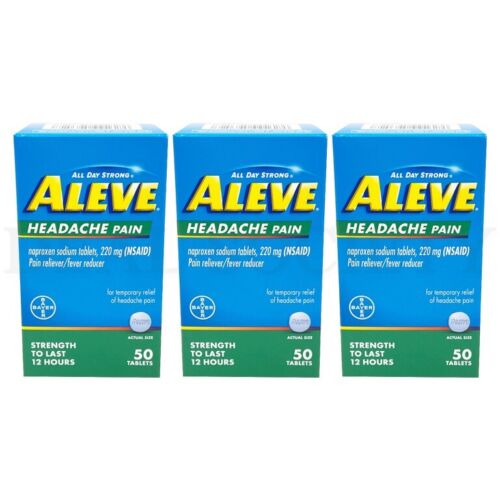 Lot of 3 - Aleve Headache Pain Reliever Naproxen Sodium Tablets - 50 Ct Each