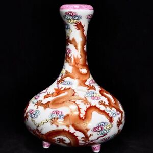 New ListingVivid Chinese Handmade Painting Famille Rose Porcelain Dragon Vase