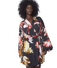 Cacique Lane Bryant Robe Womens Plus Size 22/24 Black Floral Kimono Sleeve EUC