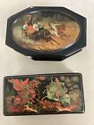 Vintage Russian Hand Painted Lacquered Hinged Trinket Boxes