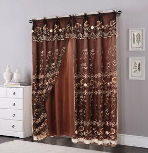 Set of 2 Panels 2 Layers Voile Sheer Rod Pocket Window Curtain Panel and Valance