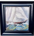 New ListingOriginal Abstract Painting Sailboat Ocean Scenic Art Framed Blue Impressionist