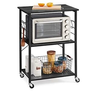Kitchen Shelf on Wheels, Serving Cart with 3 Shelves, Kitchen Cart, Microwave...