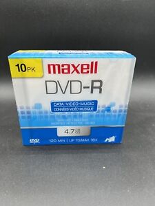 MAXELL DVD-R DATA VIDEO 10 PACK NEW SEALED 4.7 GB 16X MAX 120 MINUTES SP MODE