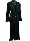 Allyson Cara Black Church Suit Rhinestone Jacket Size 12 Chiffon Palazzo Pants L