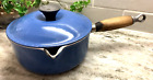 Le Creuset Blue Enamel Cast Iron #18 Saucepan Pot Lid Wood Handle