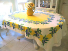Crate & Barrel  TABLECLOTH Blue & Yellow Cherries 100% Cotton 56 X 77