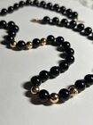 Estate 14k Yellow Gold Onyx Ball Bead  Necklace 28