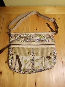 FOSSIL Long Live Vintage Canvas Leather Floral Multicolored Crossbody Bag