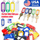 25-200 Plastic Key Tags Metal Ring Luggage Card Name Label Keychain Split Rings