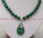Natural 10mm Green Malachite Round Gemstone Beads Pendant Necklace 18