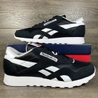 Reebok Mens Classic Nylon Suede Black White Athletic Shoes Sneakers Trainers New