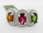 GENUINE YELLOW TOPAZ, PINK TOURMALINE, PERIDOT RING .925 SILVER - New With Tag