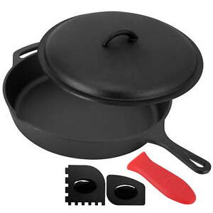 12 Inch Pre-Seasoned Cast Iron Skillet with Cast Iron Lid