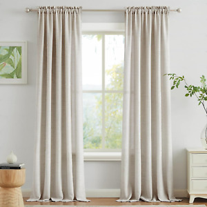 New ListingLinen Curtains 84 Inches Long for Bedroom - Rod Pocket Burlap Linen Textured Sem