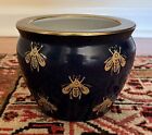 Vintage Porcelain Andrea by Sadek Navy Blue Gold Bee Decorative Planter Vase