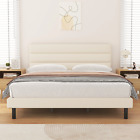 King Bed Frame,  King Size Platform Bed with Wingback Fabric Upholstered Headboa