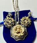 Sweet Romance Rose Pearl Necklace & Earring Set Handmade in USA