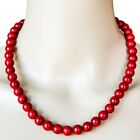 Vtg Natural Red Coral Undyed Round Bead Necklace Silver Clasp 67g 19