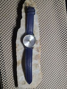 Unisex Geneva Platinum Watch 15098 With Blue Leather Band